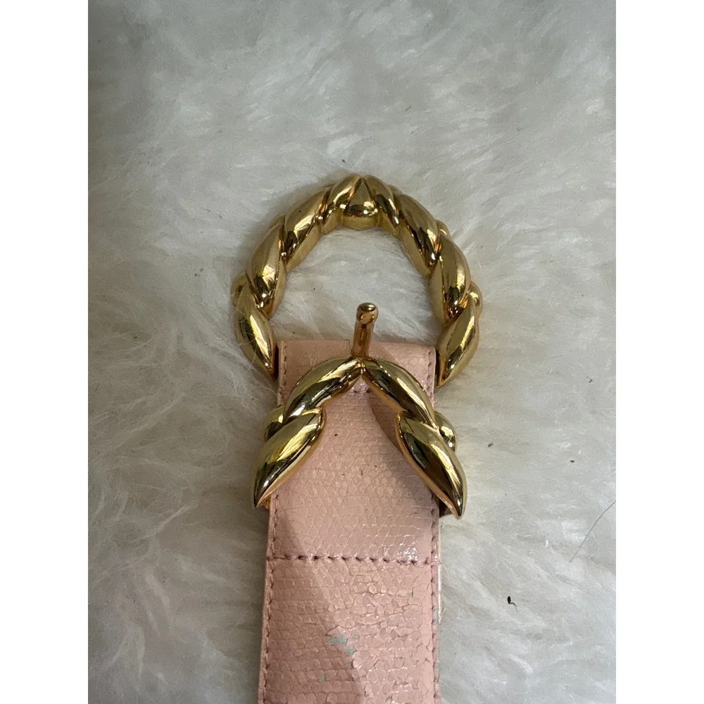 Cipriani Belt Women Medium Glazed Iguana Pink Gold Sculptural Buckle Vintage